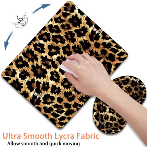Mouse Pad 9.4"x7.9" + Wrist Support Pad + Embroidered Cup Pad Non-Slip Set, Ergonomic Mouse Wrist Support Pad, Suitable for Office/Gaming/Home Use, Leopard Print - color: Leopard Print
