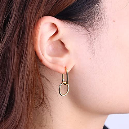 MILACOLATO 925 Sterling Silver Dangle Earrings for Women Hypoallergenic - color: gold-double hoops