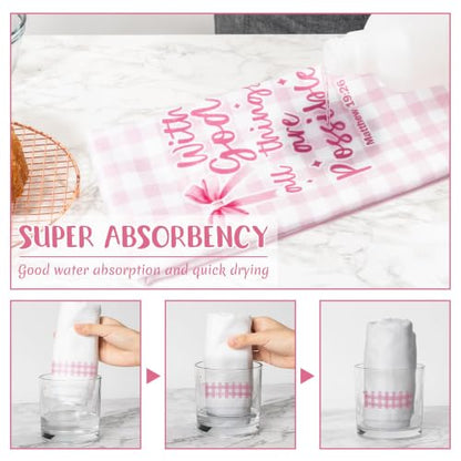 R HORSE 5 Pack Pink Bow Bible Verse Kitchen Dish Towels - color: Christian Pink Bow