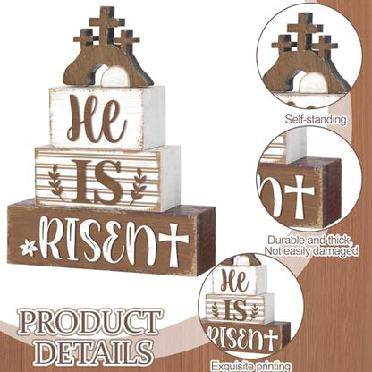 4 Pcs Easter Table Decorations Wooden Table Sign Religious Wood Centerpieces Bunny Blocks Farmhouse Spring Tiered Tray Decor for Home Kitchen Shelf(Rustic Cross) - style: Rustic Cross