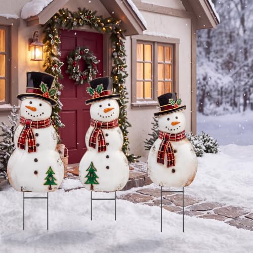 Amyhill 3 Pcs Christmas Outdoor Decor Snowman Metal Garden Stakes - style: Snowman