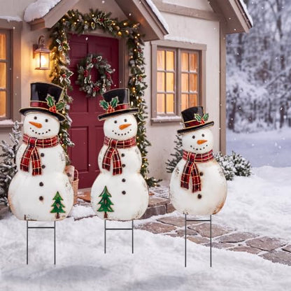 Amyhill 3 Pcs Christmas Outdoor Decor Snowman Metal Garden Stakes - style: Snowman