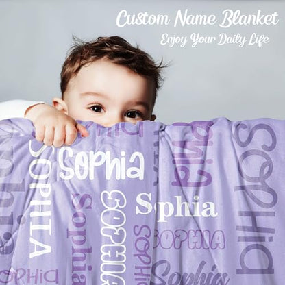 Custom Baby Blanket,Personalized Name Throw Blankets for Girls Boys Kids Baby Newborn Customized Gifts for Birthday Christmas - color: Design 01-purple