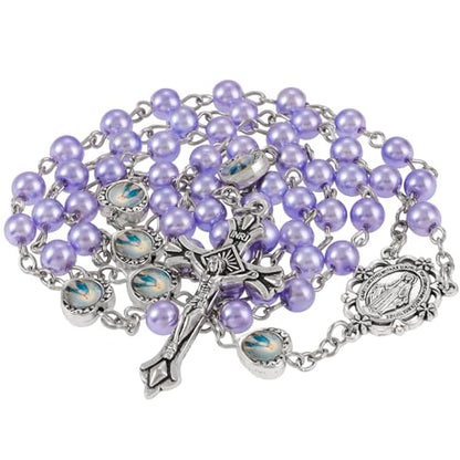 Rosary Beads Catholic, Rosary Necklace with Leather Pouch with Magnetic Top Bag for Men and Women Christian Gifts - color: Purple