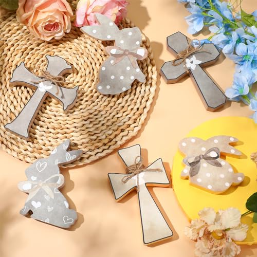 6 Pcs Easter Decorations Wood Bunny Cross Decoration Sign Tiered Tray Decor Farmhouse Rabbit Cross Easter Decor for the Home Spring Table Centerpiece, 6 Inch(Simple) - style: Simple