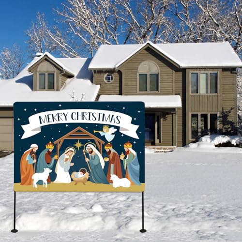 Christmas Decorations Outdoor Yard Nativity Scene Yard Sign reversible Dual Religious Manger Scene Yard Sign for Garden Lawn Christmas Decorations Holy family nativity scenes (Garden Sign Large) - size: Garden Sign Large