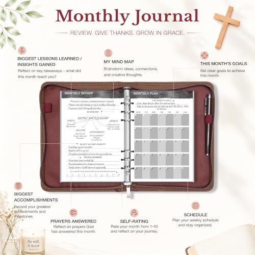 Ospelelf Refillable Prayer Journal with Leather Red 6 Ring Binder 3-Month - color: red