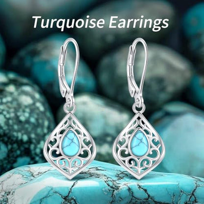 Vito Moonstone Turquoise Drop Earrings for Women, 925 Sterling Silver Hooks - style: Filigree-Turquoise-2