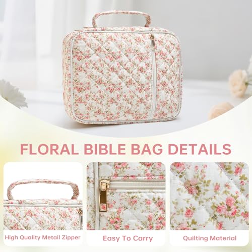 Bible Bag Cover Case for Women Study Supplies Kit Church Book Holder - color: Siamese Rose