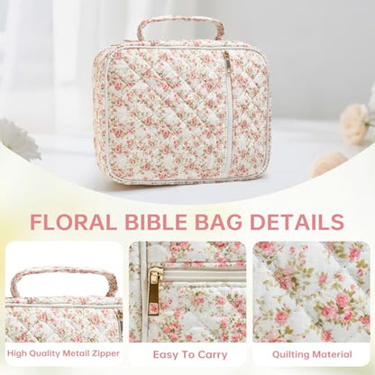 Bible Bag Cover Case for Women Study Supplies Kit Church Book Holder - color: Siamese Rose