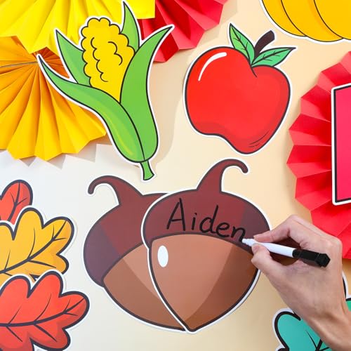 Fall Thanksgiving Bulletin Board Set for Classroom Decoration Fall is in The Air Paper Cutouts with 3D Paper Fans Autumn Leaves Pumpkins Bulletin Board for School Office Harvest Wall Decor - style: Fall is in The Air