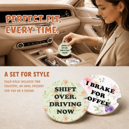 Funny Coffee Lover Car Coasters, Colorful Girly Floral Cup Holders, 23 - color: Coffee Lover
