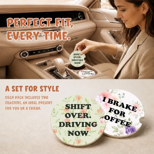 Funny Coffee Lover Car Coasters, Colorful Girly Floral Cup Holders, 23 - color: Coffee Lover