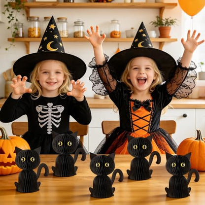 6 Pcs Black Cat Halloween Decoration,Paper Honeycomb Centerpieces - style: Black Cat Style