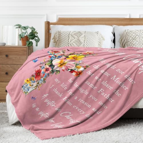 Christian Gifts for Women, Sister in Christ Floral Cross Blanket - color: Dusty Pink