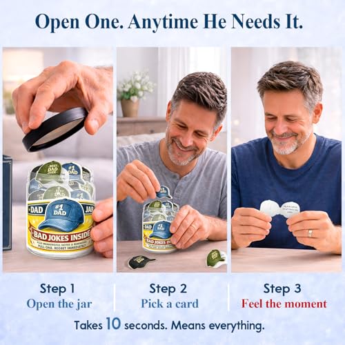 60 Dad Jokes Cards Jar, Funny Gift for Dads from Daughter, Son, Wife - Father Day Gift For Dads, Grandpa, Uncle - Birthday Gifts For Men - Funny Gag Gifts for Men - color: Positive Dad Jar