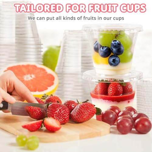 Cayxenful 50 Packs 9oz Disposable Dessert Cups with Lids No Hole, Clear Plastic Cups with Lids for Ice Cream, Cake, Snacks, Fruit, Cold Drinks, Smoothie, Pudding, Salad