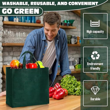 Windyun Reusable Grocery Bags Non Woven with Handles - color: Dark Green