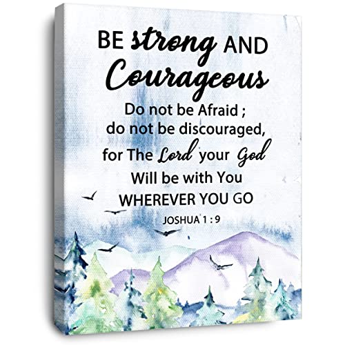 OTINGQD Be Strong and Courageous Canvas Wall Art,Bible Verse Scripture Joshua 1:9 Canvas Painting Prints for Christian Home Bedroom Office Church Religious Wall Decor - color: Joshua 1:9
