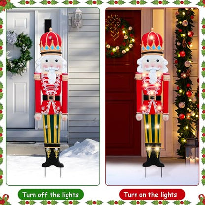 Christmas Yard Sign Decorations Outdoor with LED Lights Christmas Red Nutcracker Yard Signs with Metal Stakes for Xmas Holiday Party Lawn Sign Garden Decor Outdoor Yard Signs - style: Red Nutcracker