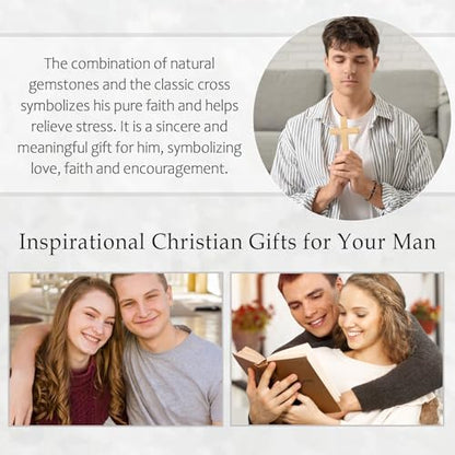 Cross Bracelet Gifts for Men Boys, Cross Beads Bracelet Christian Christmas Easter Basket Stuffers Baptism Jewelry Gifts for Man Him Son Grandson Nephew Brother Godfather Godson - style: Man