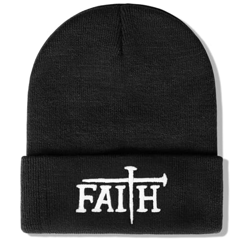 Christian Jesus Cross Beanie - Faith Winter Beanie Hats for Men Women - Religious Gifts for Christmas & New Years - color: Faith-white Cross