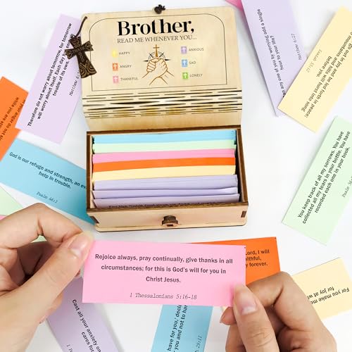 Personalized Bible Verse Box for Brother with Prayer Cross, 150 Color-Coded Scripture Cards, Custom Name with Keychain, Christian Gift, Faith Encouragement Keepsake for Men - color: Brother