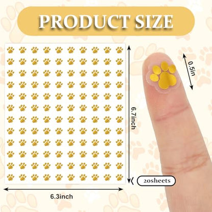 JarThenaAMCS 2400Pcs Mini Puppy Paw Sticker Gold Foil Dog Paw Paper Decal Cute Self-Adhesive Sticker for Planner Reward Envelope Scrapbook DIY Supplies, 0.5 in - style: Dog Paw