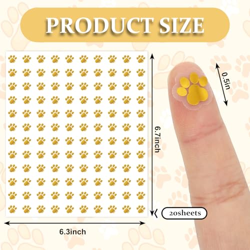 JarThenaAMCS 2400Pcs Mini Puppy Paw Sticker Gold Foil Dog Paw Paper Decal Cute Self-Adhesive Sticker for Planner Reward Envelope Scrapbook DIY Supplies, 0.5 in - style: Dog Paw
