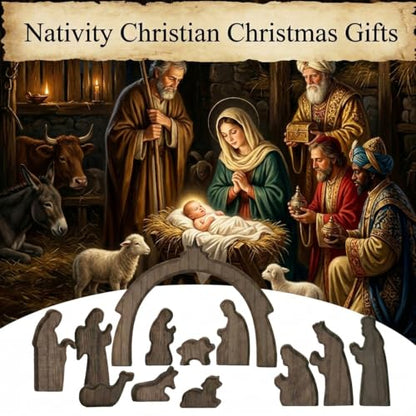 FESTGLOX Christmas Nativity Set Indoor, 12Pcs Wooden Nativity Scene Set - color: Nativity-12 Pieces