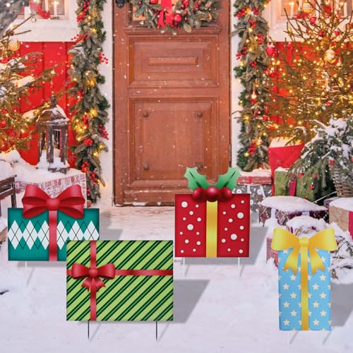 Bshine Christmas Outdoor Decor Stake,41.5" Metal Xmas Box Yard Sign,4 Pack - size: 41.5" Gift