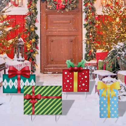 Bshine Christmas Outdoor Decor Stake,41.5" Metal Xmas Box Yard Sign,4 Pack - size: 41.5" Gift
