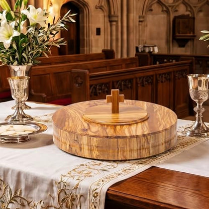 Zhehao 1 Set Wood Communion Tray Set for Church Holy Serving Tray with Lid Elegant 40 Cup Holders and 100 Disposable Communion Cups for Worship Service(Olive Wood Style) - style: Olive Wood Style