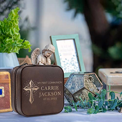 First Communion Gifts for Girls - Custom Jewelry Box for 1st Holy Communion, Personalized with Name and Date I 6 Designs & 5 Colors I First Communion Keepsake - D4 - style: Design 4
