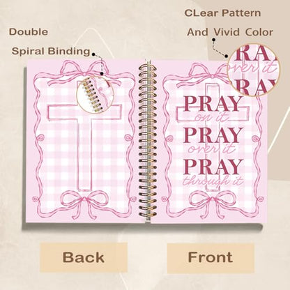 Prayer Bible Journal for Women, Coquette Pink Bow Christian Spiral Notebook, Christian Gifts for Women, Cute Preppy Bible Supplies Journal, Church Notes Notebook, 5.5x8.3 Inch - color: 03-pray on It