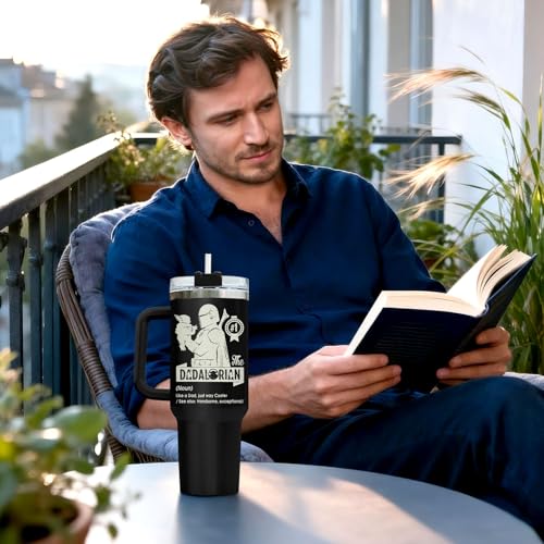34HD Dad Funny Space 40 oz Tumbler with Handle, Sci Fi Fan Gift - color: Dadalorian with Handle