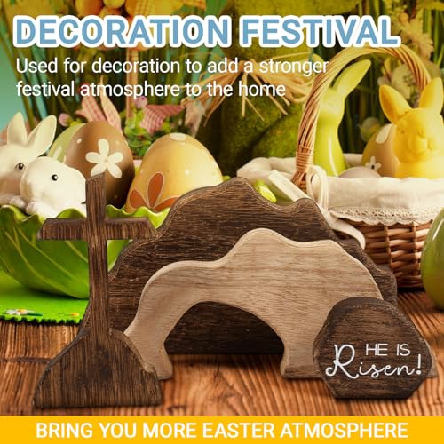 Easter Tiered Tray Decor Jesus Empty Tomb Kit Wooden Religious Signs - color: 4p