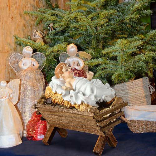 Menkxi Baby Jesus Wooden Manger Ornament, Mini Nativity Christmas Decor