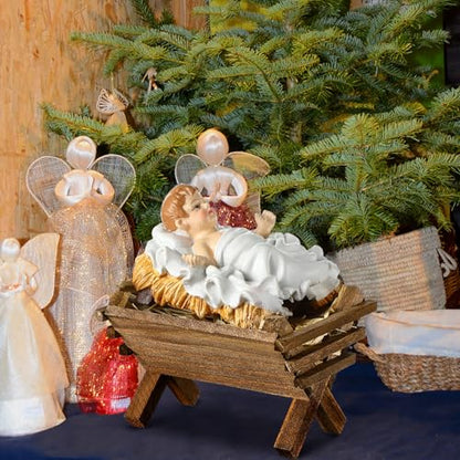 Menkxi Baby Jesus Wooden Manger Ornament, Mini Nativity Christmas Decor
