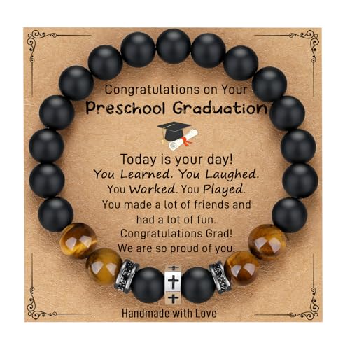 TONY & SANDY Christian Gift for Him Kids Teen Boys Adults Men Cross Bracelet Son Grandson Birthday Graduation Easter Religious Gifts for Men Christmas - style: Graduation-Pre-k ( 6.3 Inches )