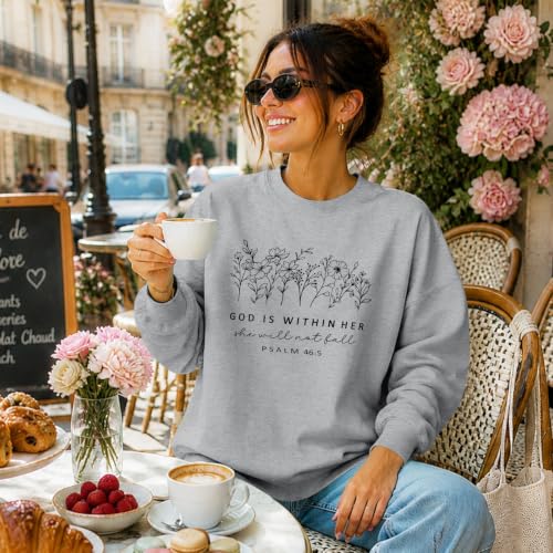 Christian God Is Within Her Sweatshirts Jesus Faith Religous Hoodie Bible Verse Floral Graphic Inspirational Shirts - color: Light Gray, size: Small