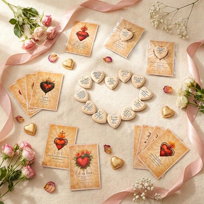 Gerrii 60 Set Christian Token Gift Jesus Love Heart Pocket Hugs, Wood Color - color: Wood Color