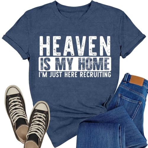 Christian Shirts for Women Bible Verse Faith Heaven is My Home Tee - color: Blue, size: Large