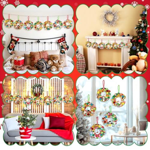 Hollowfly 48 Sets Christmas Wreath Craft Kits with Stickers - style: Christmas