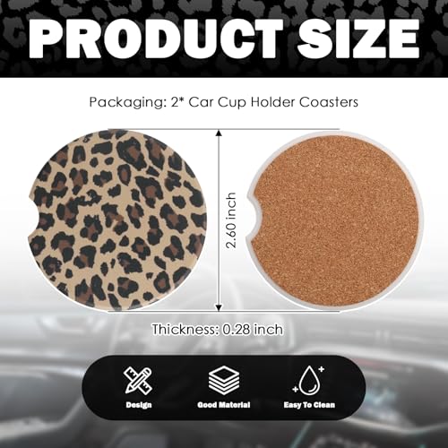 2PCS Car Cup Coasters,2.6 Inch Leopard Print Cup Holder Coasters for Car,Anti Slip Absorbent Cars Coaster for Cups Holders Leopard Print Cars Accessories for Women&Men
