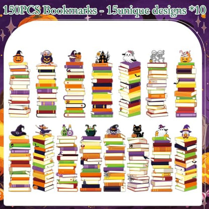 Halloween Book Tracker Bookmarks - 150 Pcs Bookshelf Bookmark Pumpkin Ghost Witch Double-Sided Page Book Markers Gifts for Women Men Office Reading Holiday Party Rewards Supplies - color: Halloween Pumpkin Ghost