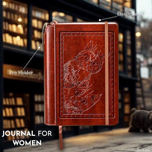 SETTINI® Vegan Leather Journal Gift Set with Pen 192 Pages, Cat - color: Cats
