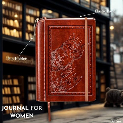 SETTINI® Vegan Leather Journal Gift Set with Pen 192 Pages, Cat - color: Cats