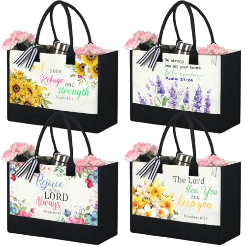 Huhumy 4 Pcs Bible Verse Tote Bags for Women Christian Canvas Black - style: Bible