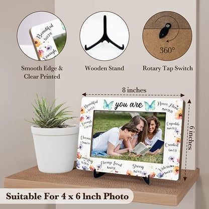 Christian Encouragement Picture Frame, Butterfly Wooden Photo Frame With Stand For Office Home, Inspirational Scripture Gifts For Women, Bible Verses Gifts For Sister Friend Colleague Daughter, A16 - color: You Are Beautiful